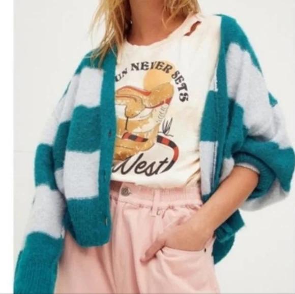 NWT Free People V-neck Alpaca Wool Striped Eclair Cardigan size XS - Picture 1 of 9
